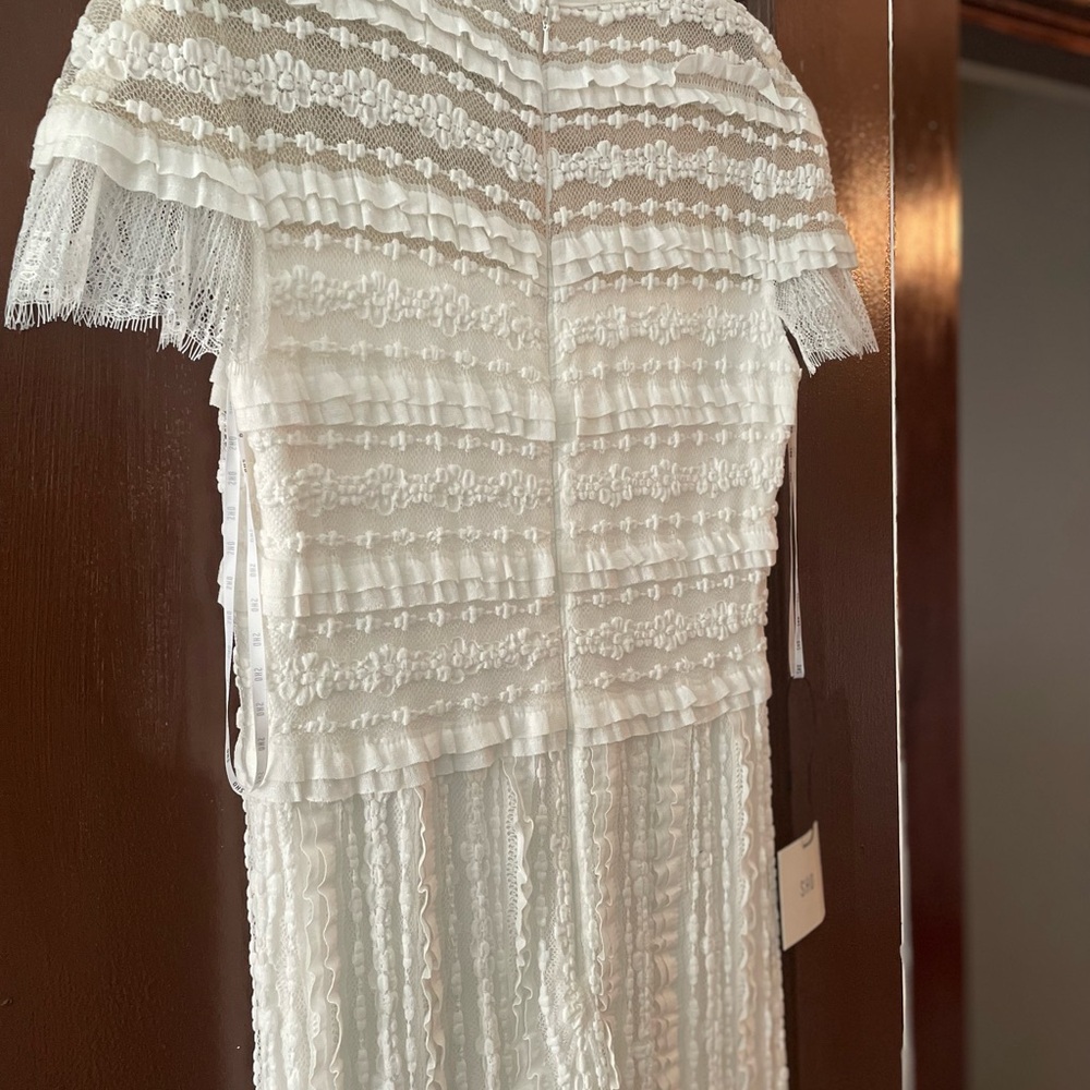 Sho By Tadashi Shoji Women White Lace Drop Waist Cocktail length Dress Size L